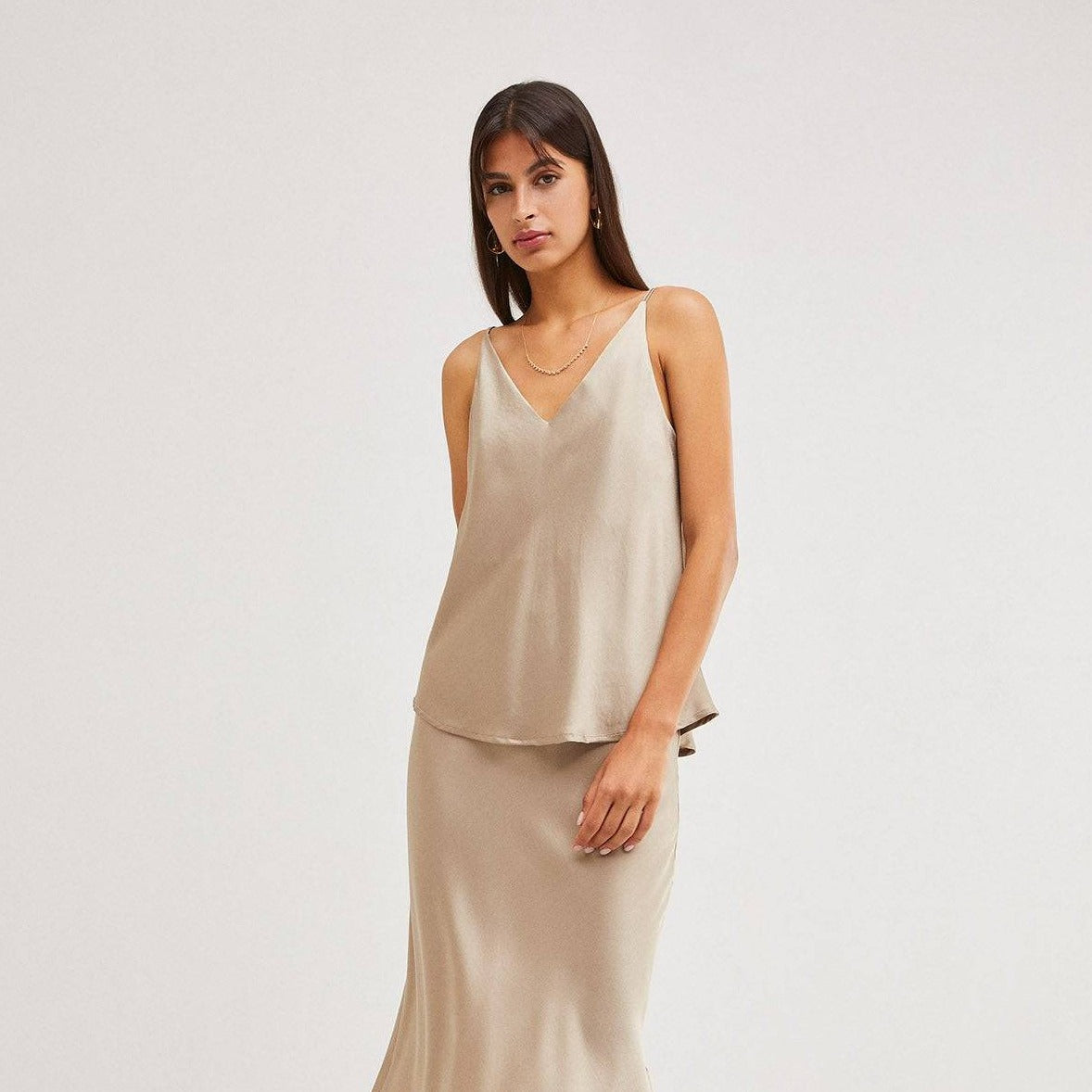 V Neck Camisole in Ombra for sale - Woodcock and Cavendish