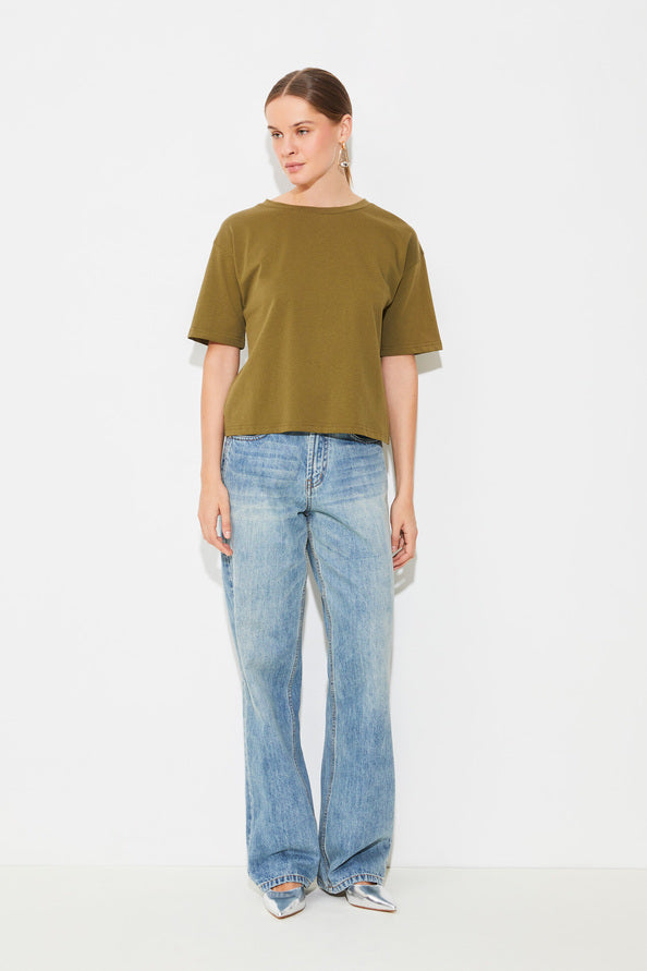 Khaki Open-Back T-Shirt