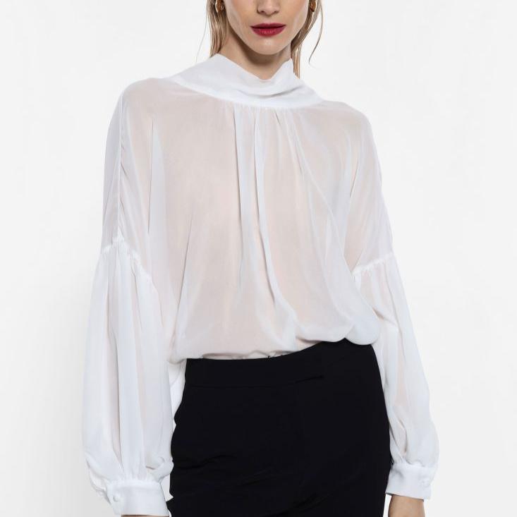 Sheer Shirt with Wide Sleeves and Bow