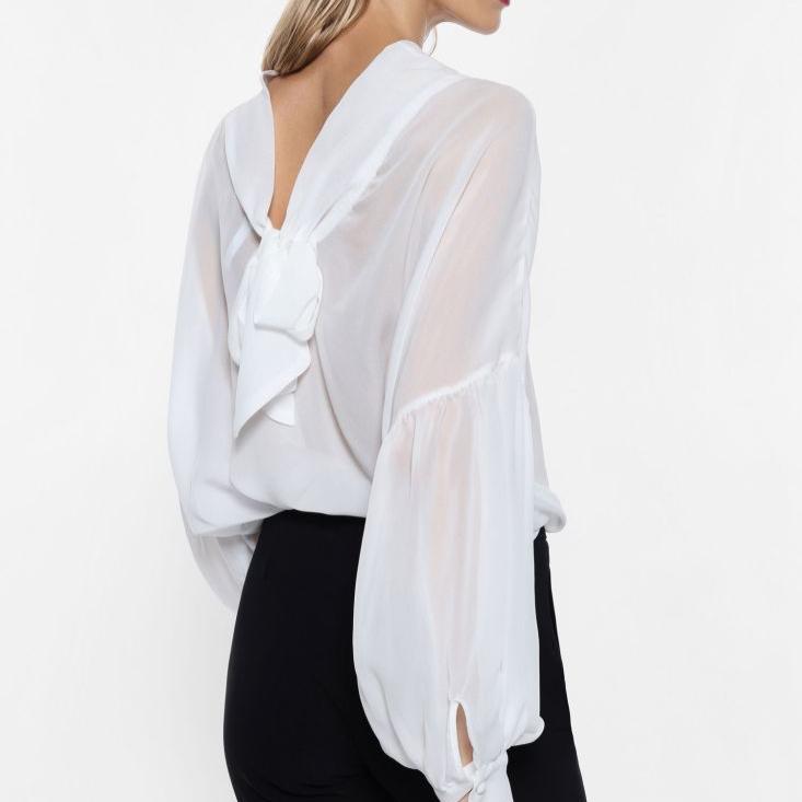 Sheer Shirt with Wide Sleeves and Bow