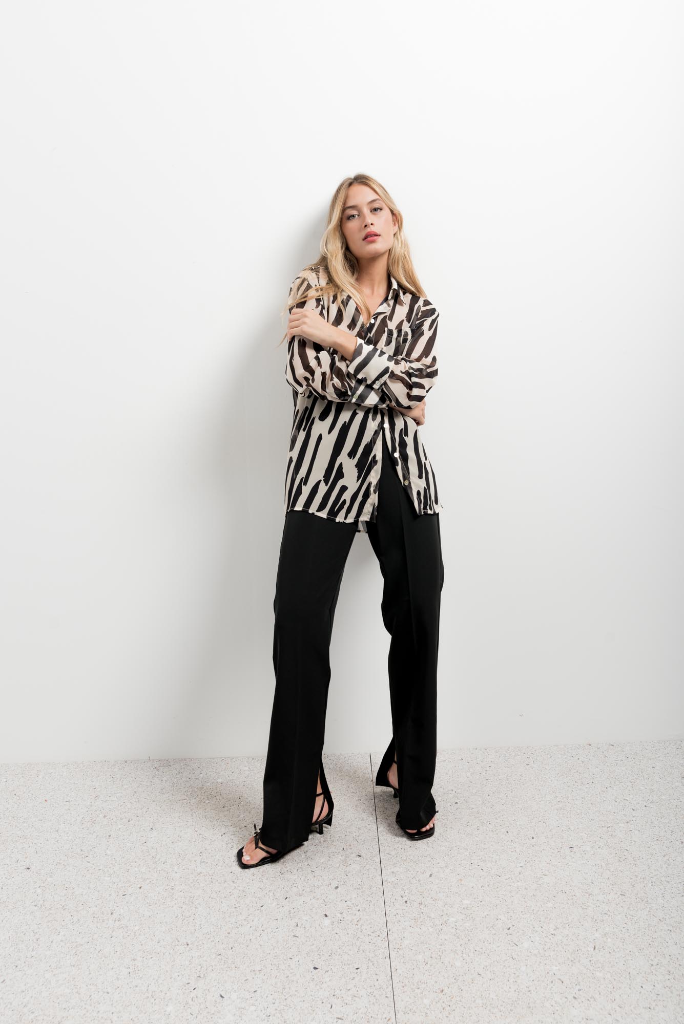 Printed Chiffon Draped Top | Effortless Elegance & Sheer Sophistication