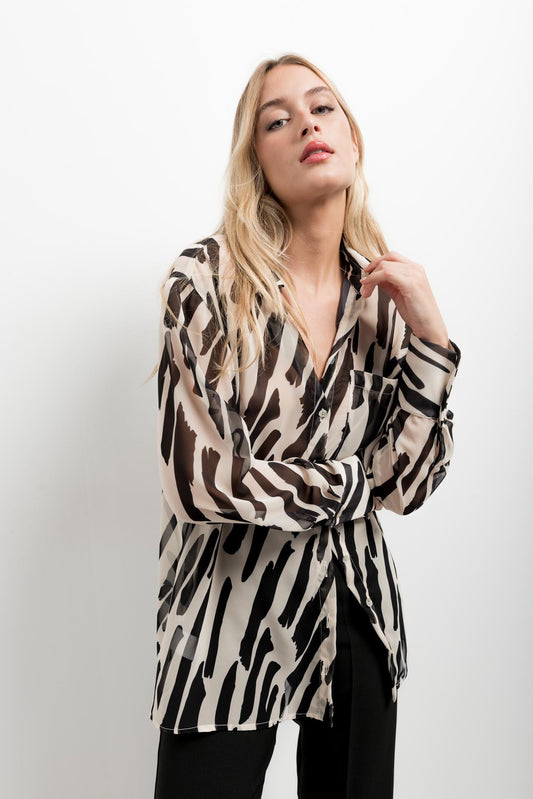 Printed Chiffon Draped Top | Effortless Elegance & Sheer Sophistication