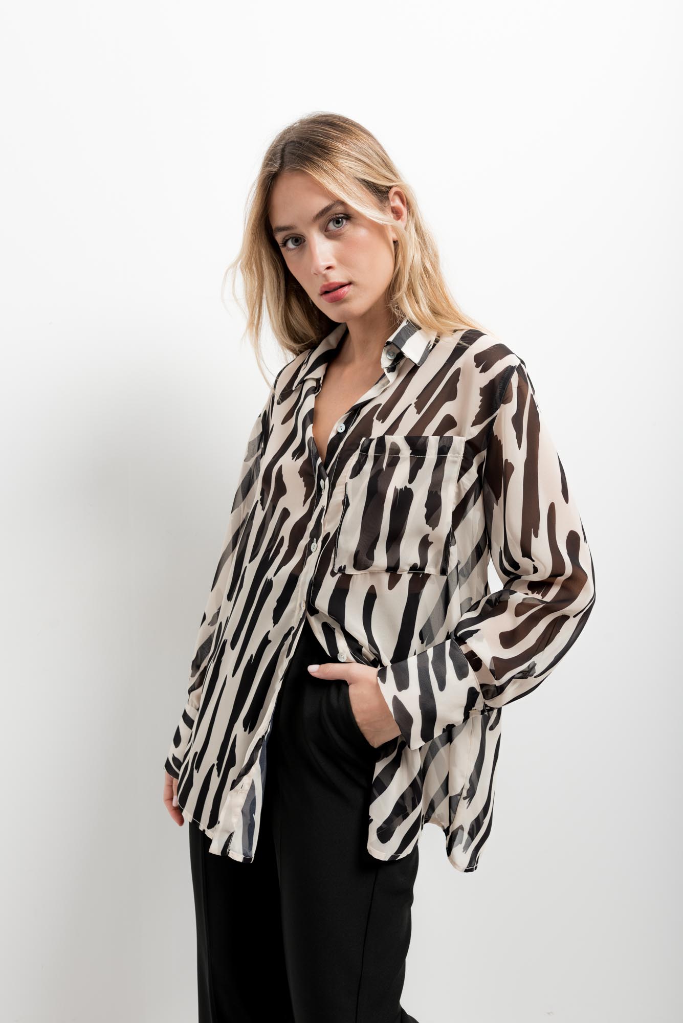Printed Chiffon Draped Top | Effortless Elegance & Sheer Sophistication