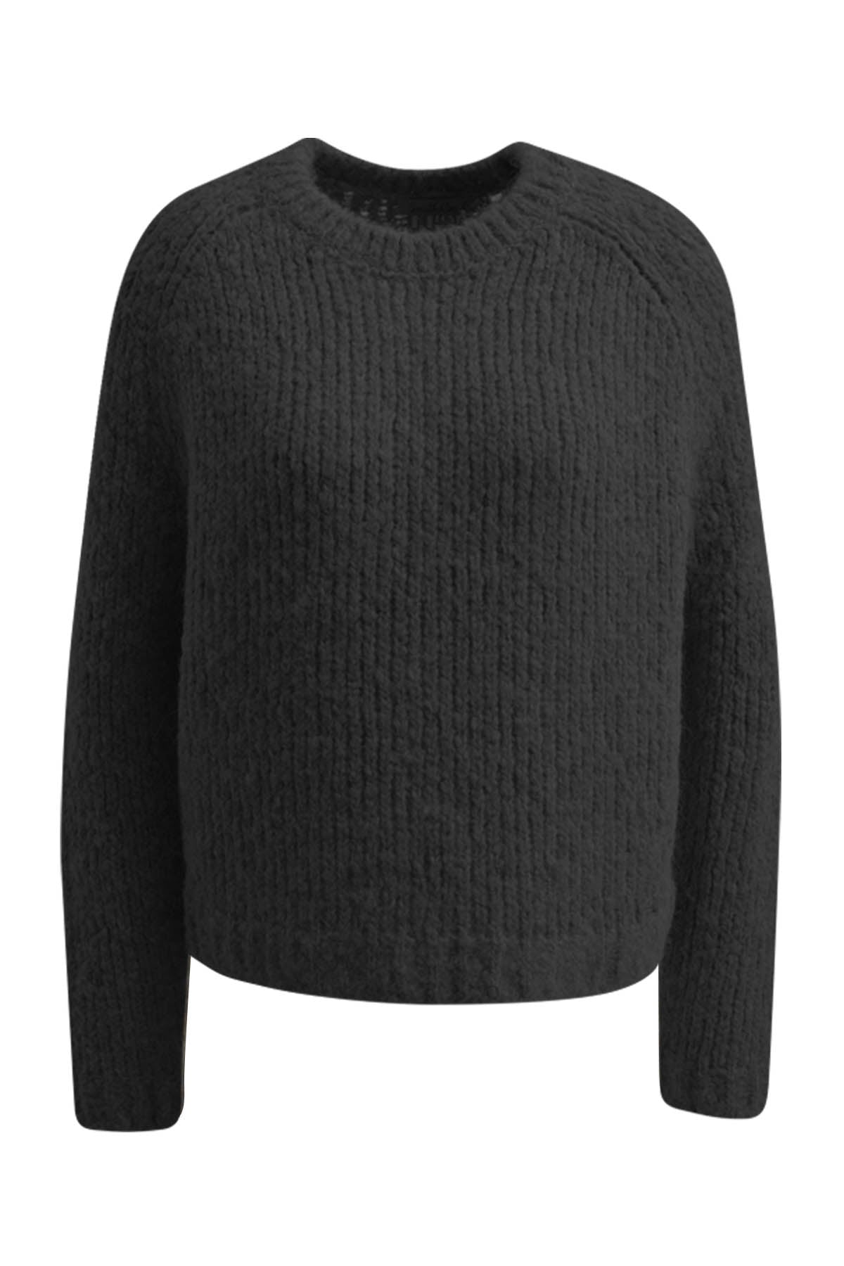 Round Neck Raglan Pullover - Black