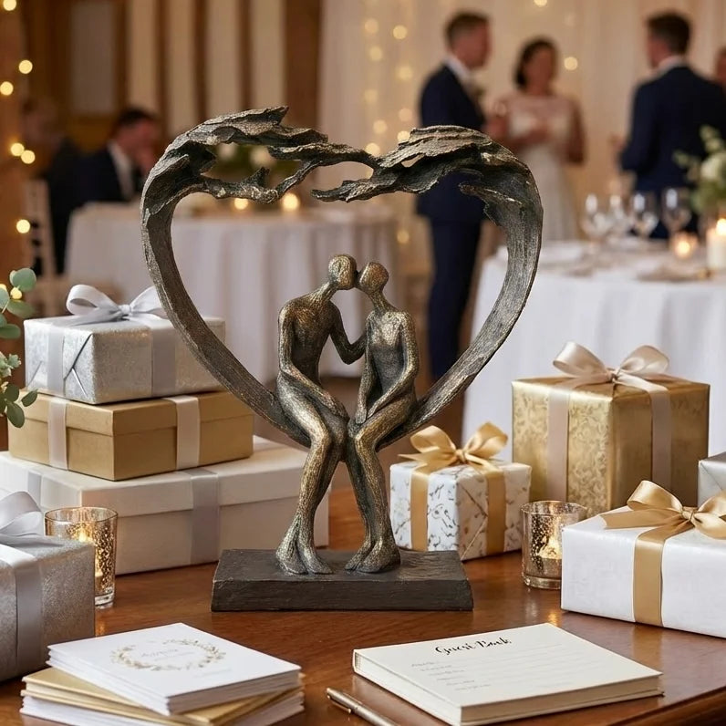 Sitting Couple Under Heart Tree Sculpture | Luxury Contemporary Home Décor