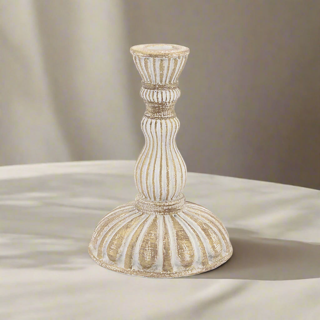 Large White & Gold Candle Holder | Elegant & Modern Décor
