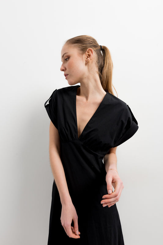Black Poplin Midi Dress | Timeless Elegance & Effortless Comfort