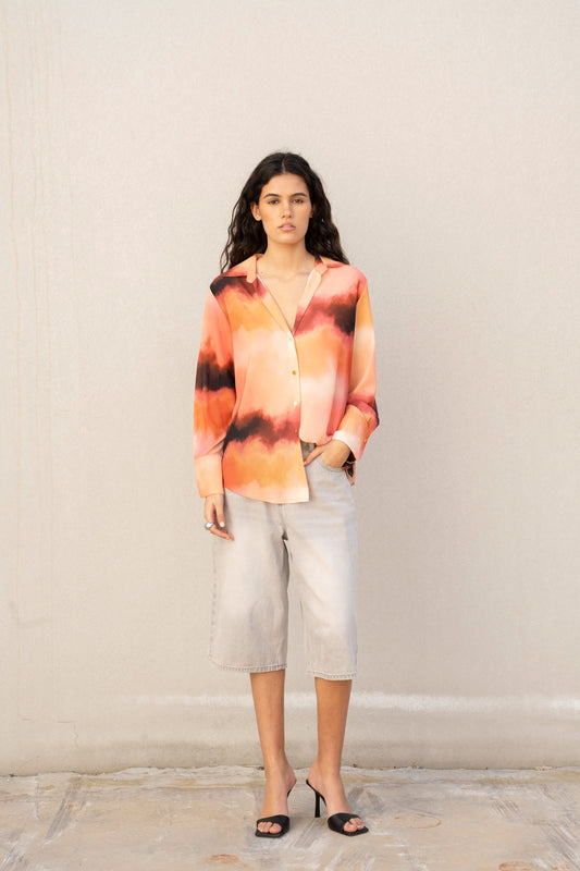 Orange Hues Abstract Print Shirt – Lightweight & Statement Style