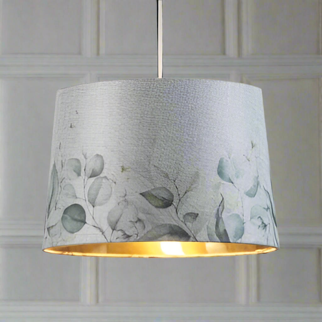 14" Drum Shade with Gold Inner – Leaves | Ceiling Pendant or Lamp