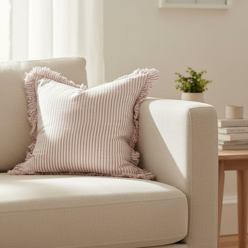 Pink Stripe Stonewashed Linen Cushion