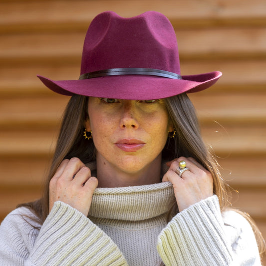 Fedora hat, leather strop - Garnet