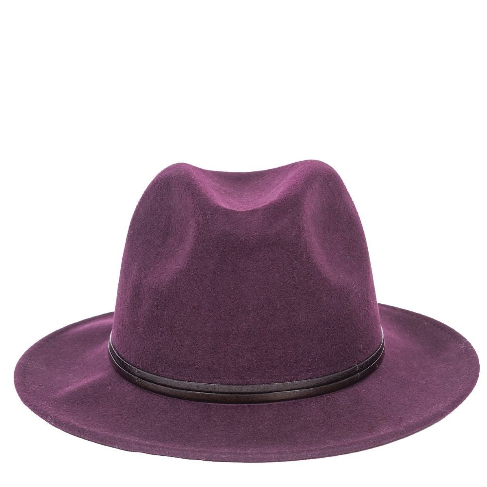 Wool Felt Fedora Hat – Plum | Unisex Luxury Italian Hat with Leather Band