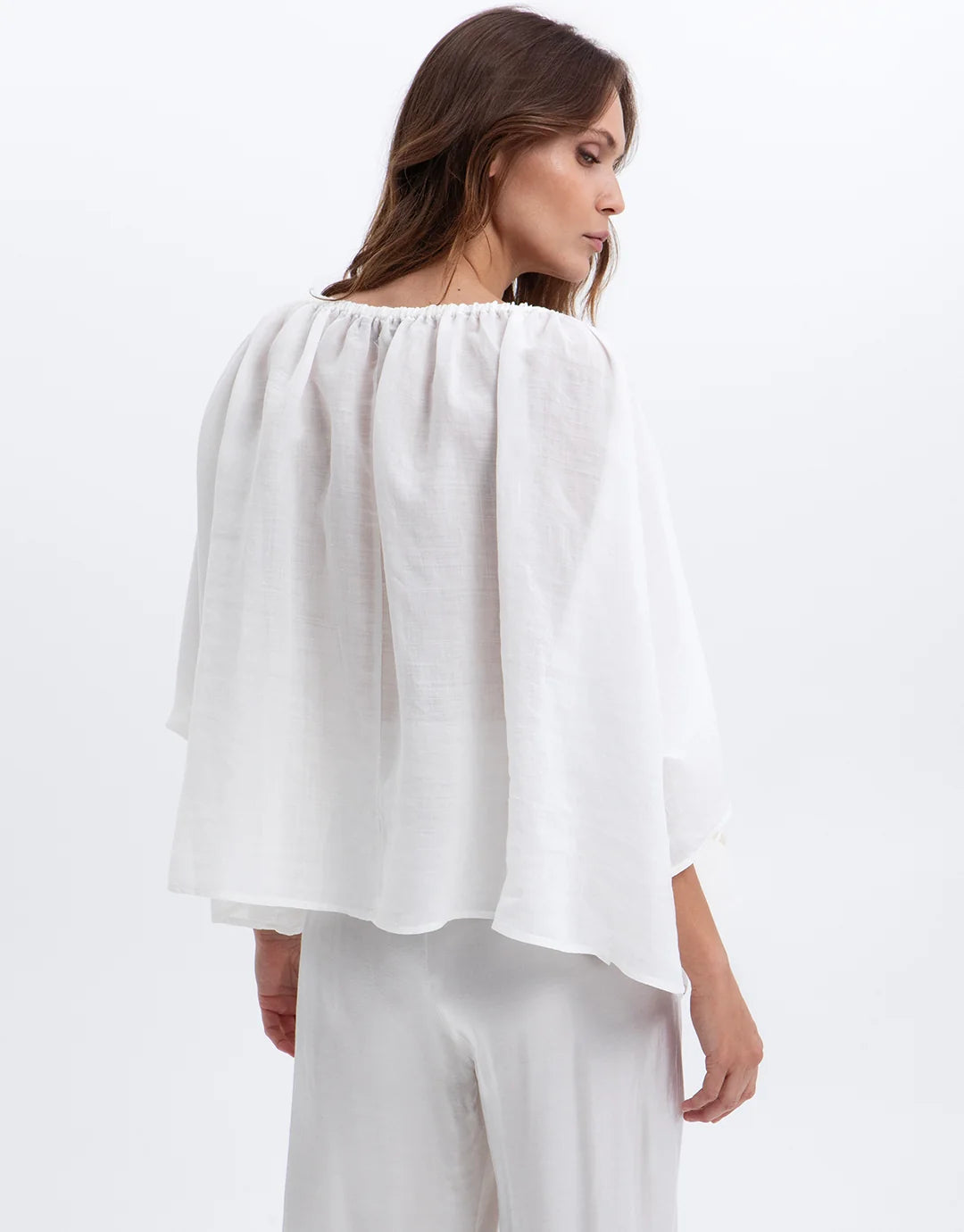Grape Embroidered Linen Top – White & Champagne | Greek Archaic Kori