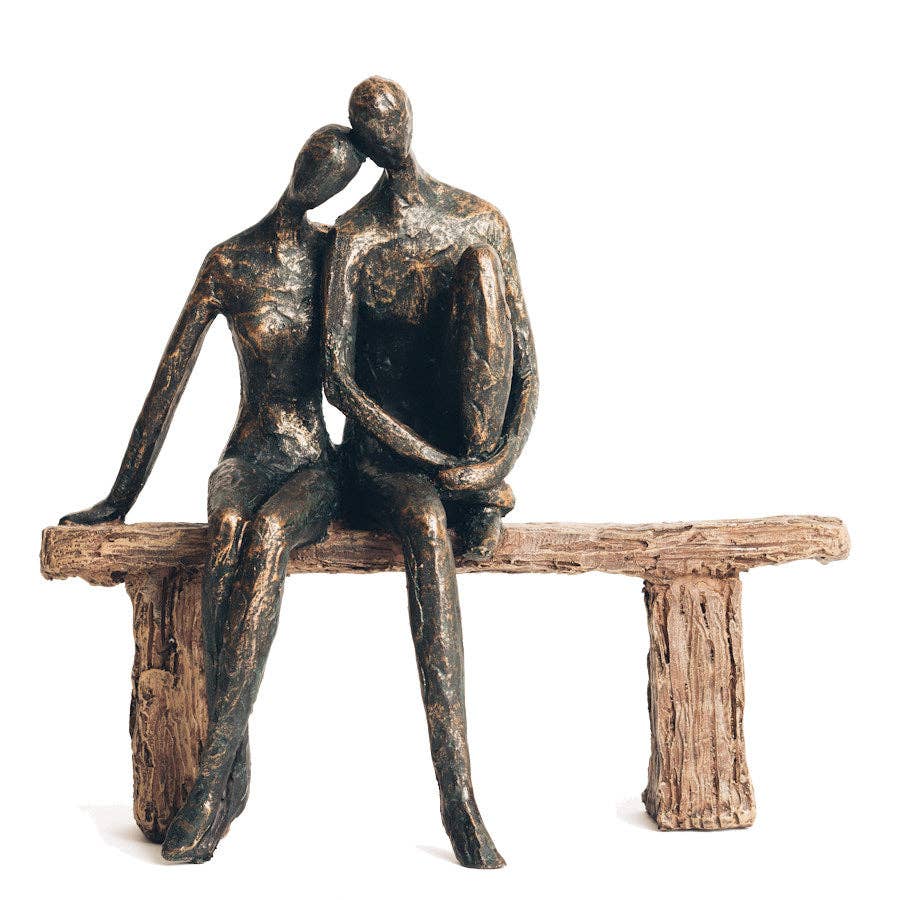 Couple on Bench Sculpture – Bronze & Wood Effect | Luxury Contemporary Home Décor