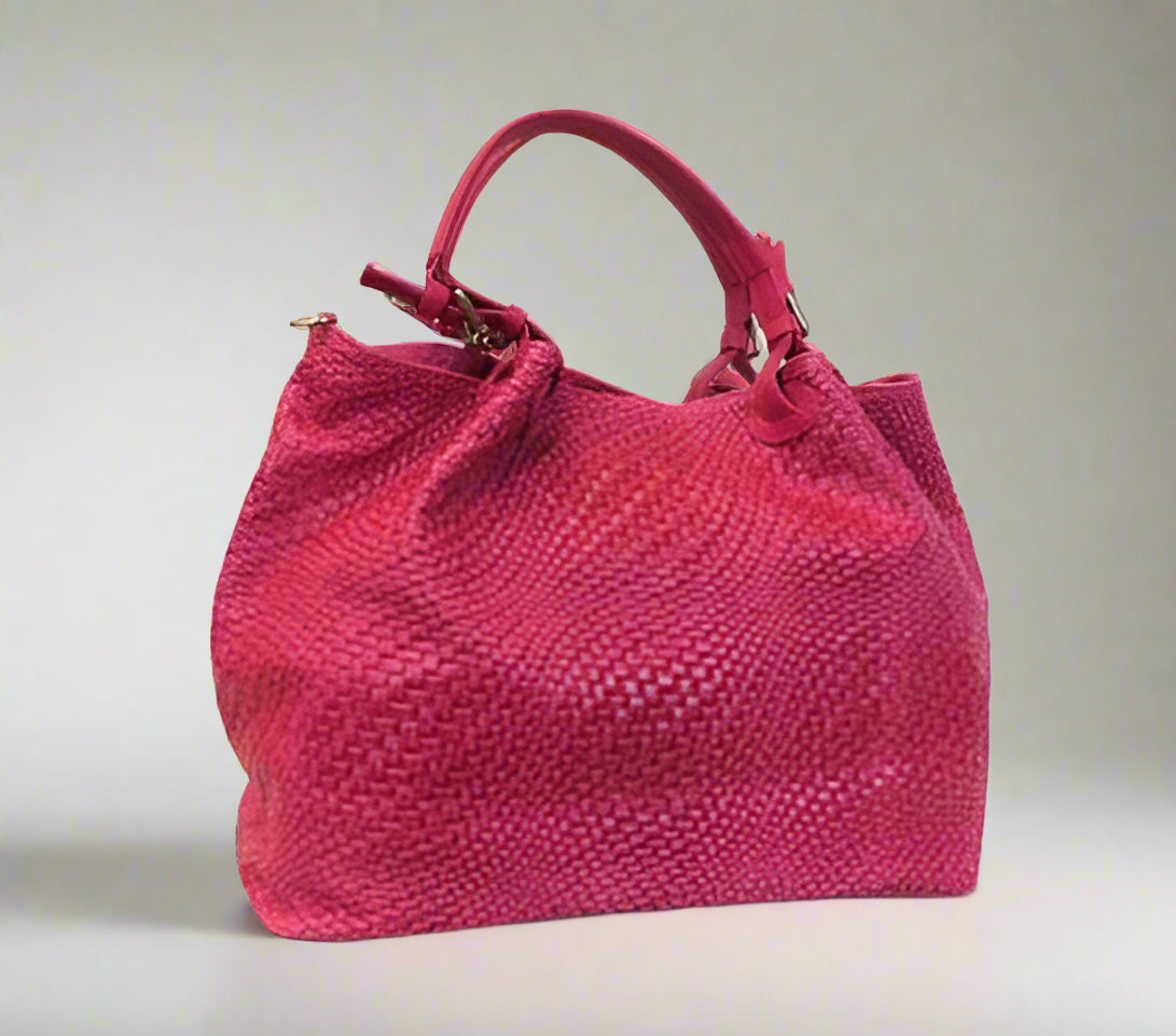 Woven Leather Handbag with Versatile Carrying Options
