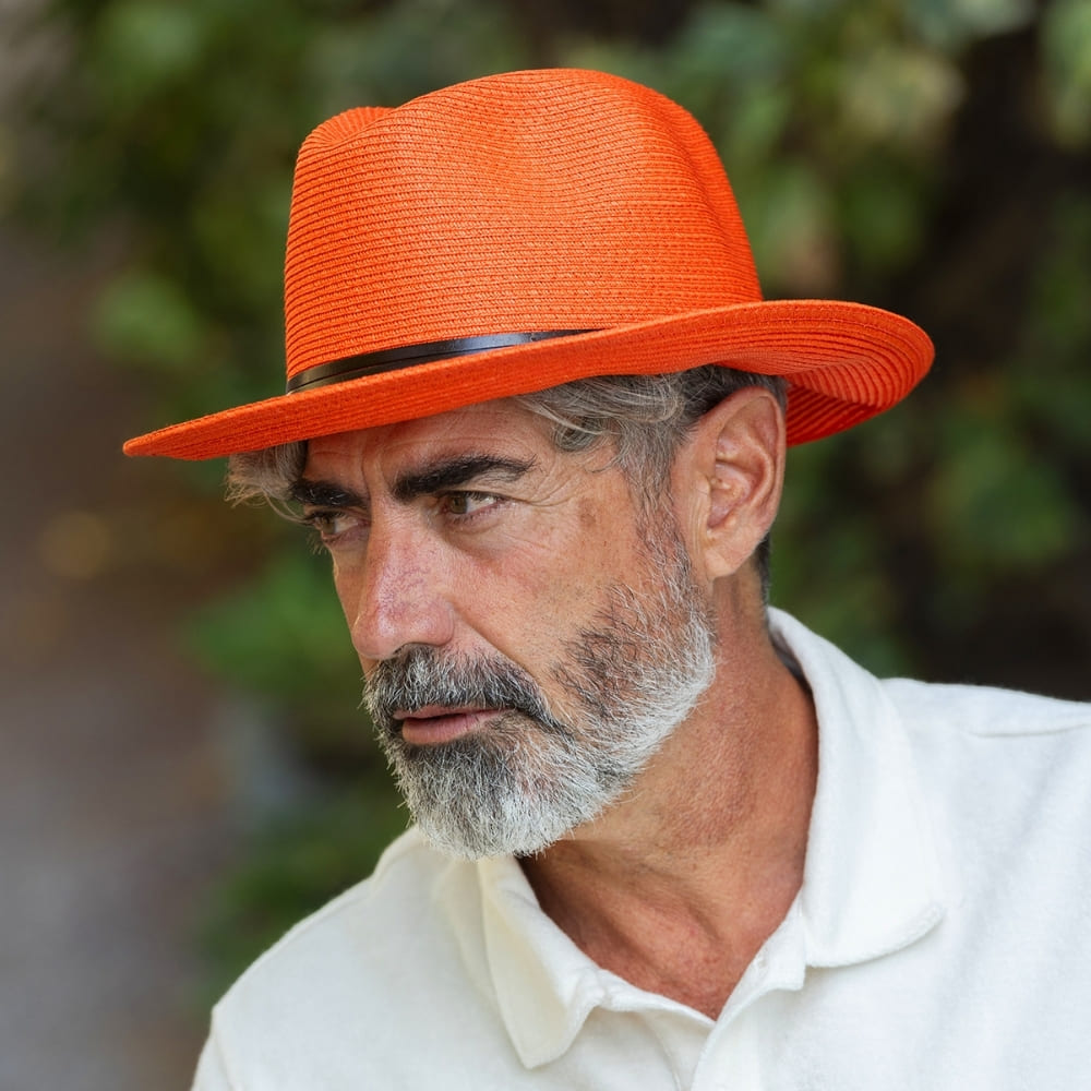 Plaited Paper Hat –Orange | Luxury Sun Hat with Leather Band