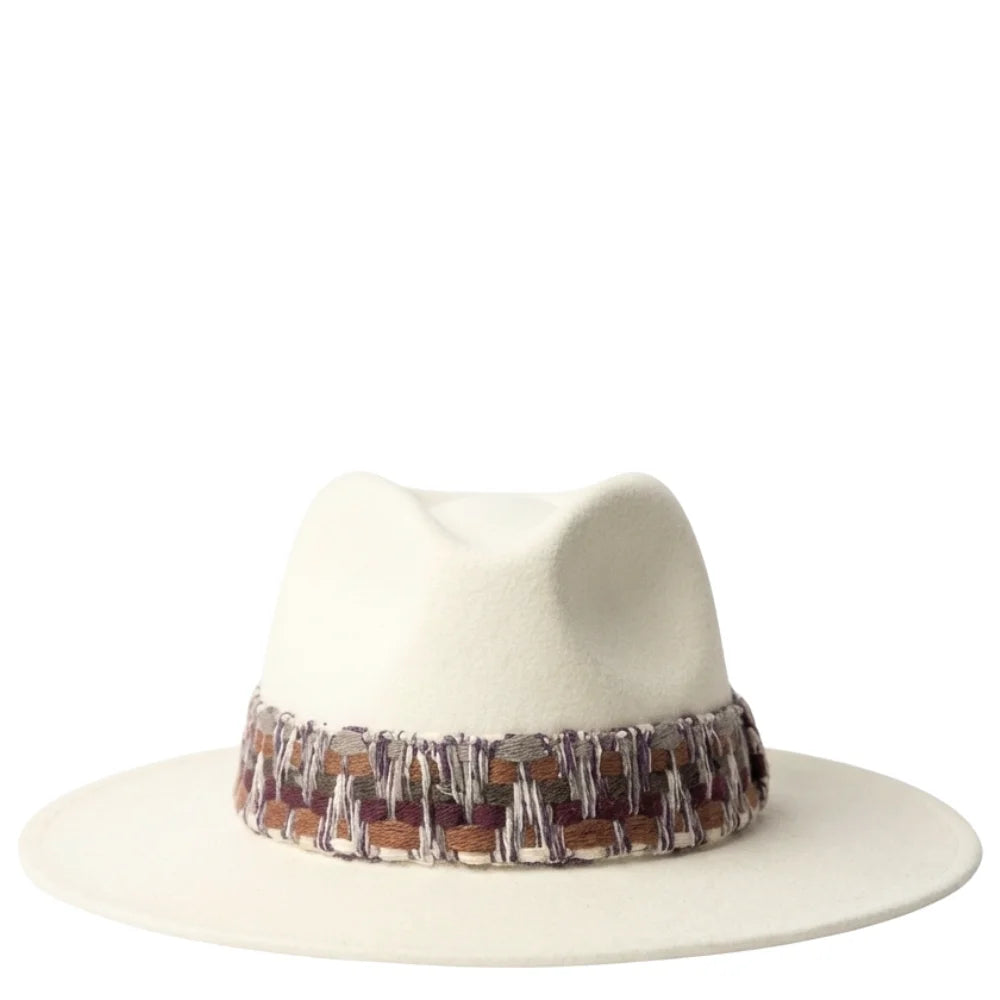 Wide-Brim Wool Felt Hat – Ethnic Braid – Latte | Unisex Luxury Hat
