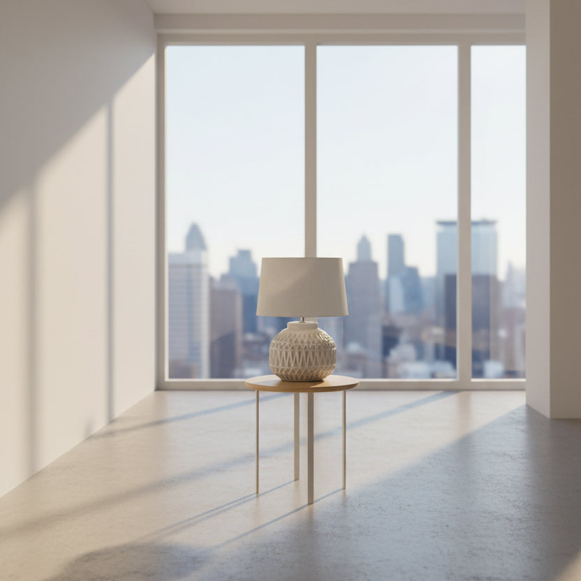Warm White Aztec Texture Ceramic Table Lamp by Pacific