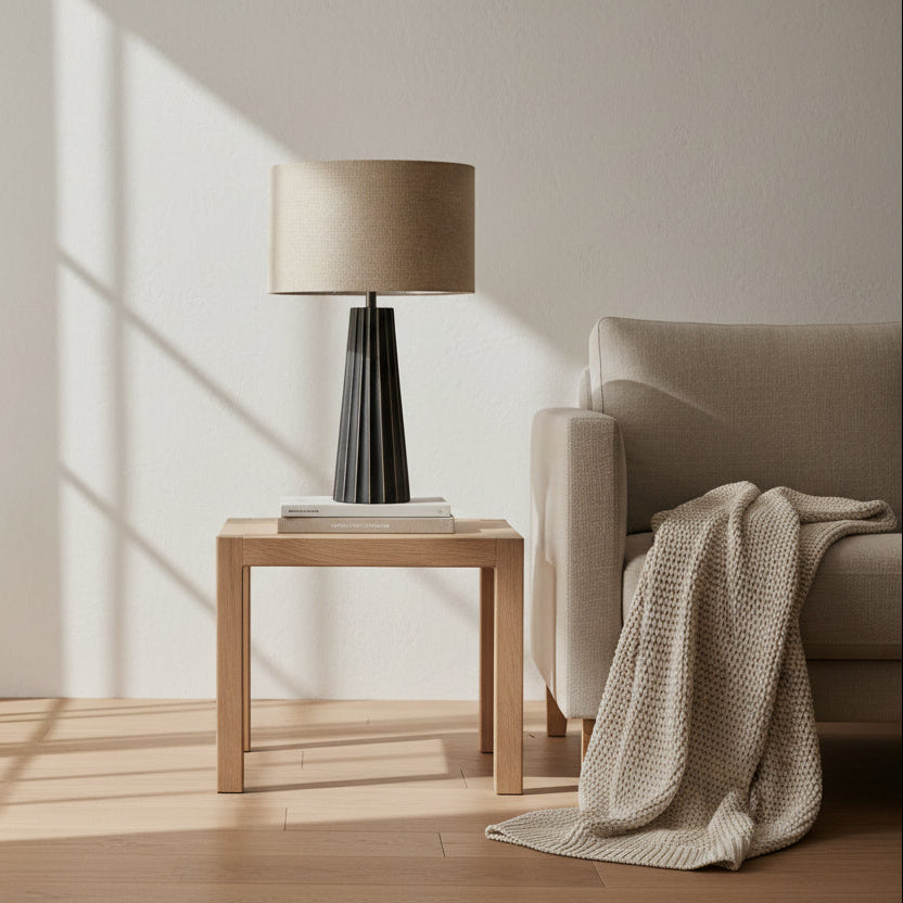 Black Wash Mango Wood Table Lamp with Natural Linen Shade