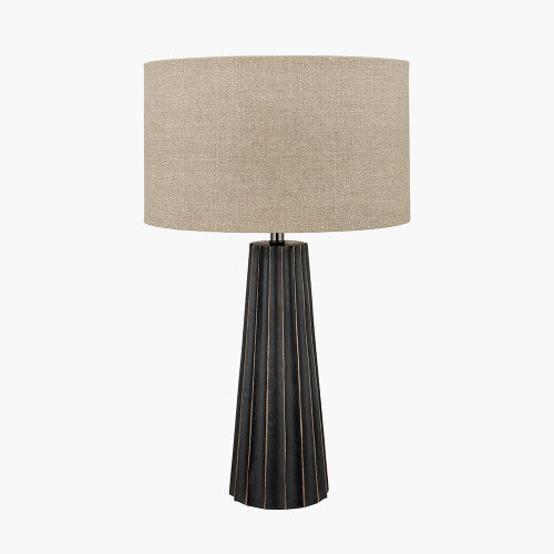 Black Wash Mango Wood Table Lamp with Natural Linen Shade