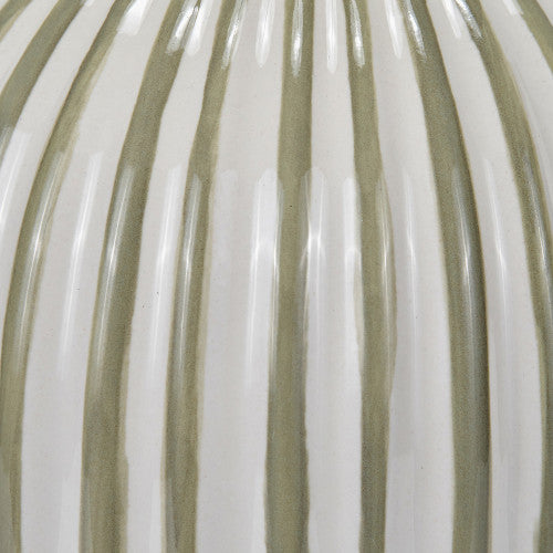 Sage & White Striped Ceramic Table Lamp with White Cotton Shade