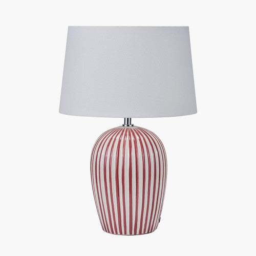 Mulberry & White Striped Ceramic Table Lamp with White Cotton Shade