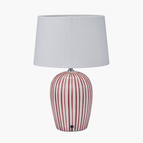 Mulberry & White Striped Ceramic Table Lamp with White Cotton Shade