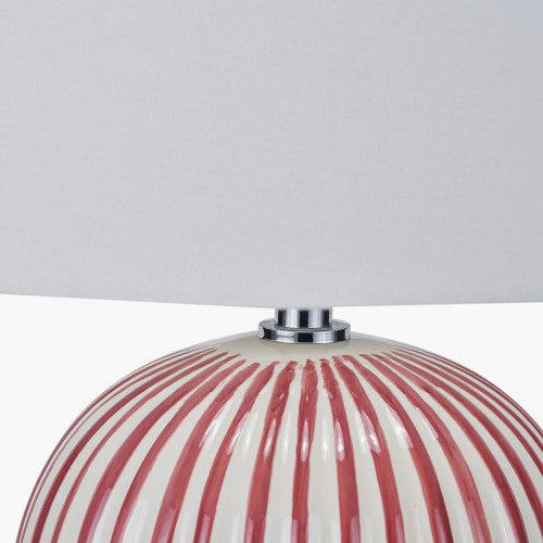 Mulberry & White Striped Ceramic Table Lamp with White Cotton Shade