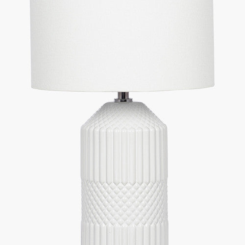 Tall White Ceramic Table Lamp – Textured Tactile Design