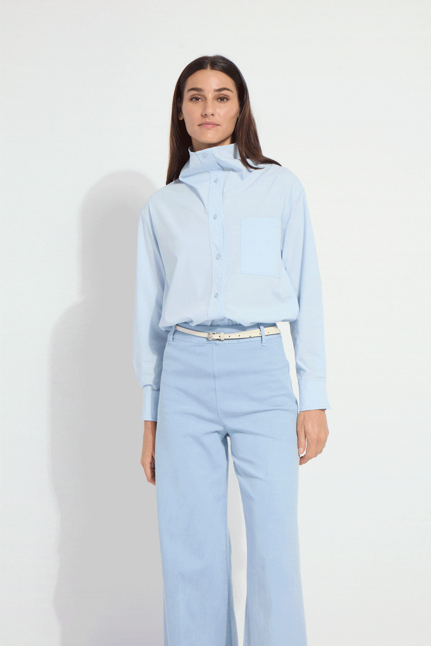 Erin High Waist Wide Leg Jeans in Chalk Blue by Lysse