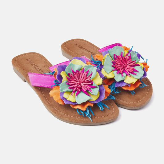 Lazamani Vibrant Leather Flower Sandals – Hand-Painted Summer Mules