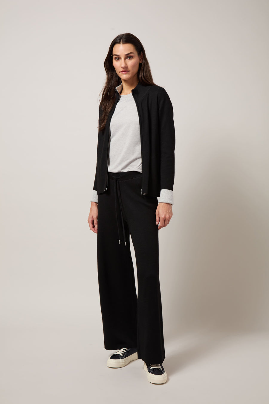 Odessa Reversible Knit Lounge Wide-Leg Trousers – Black & Pearl Grey | Lysse