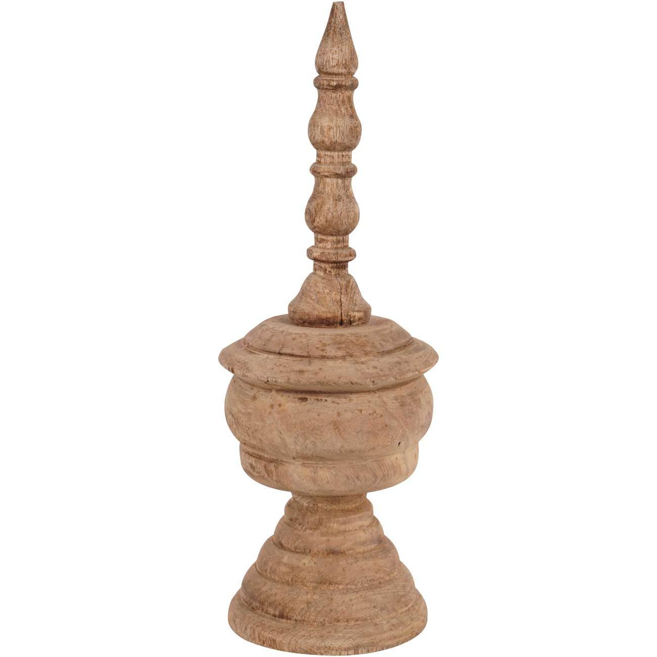 Hand-Carved Wooden Finial Sculpture - Small