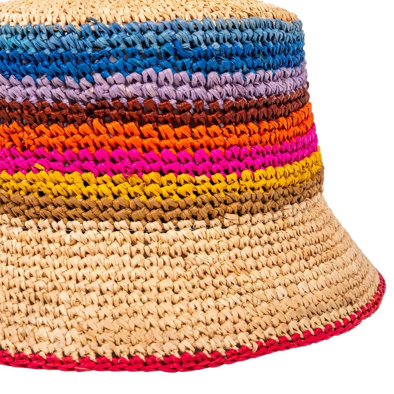 Checkerboard Raffia Bucket Hat – Multicolour | Luxury Handwoven Sun Hat