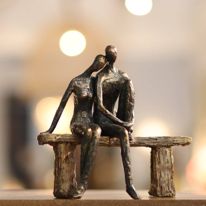 Couple on Bench Sculpture – Bronze & Wood Effect | Luxury Contemporary Home Décor