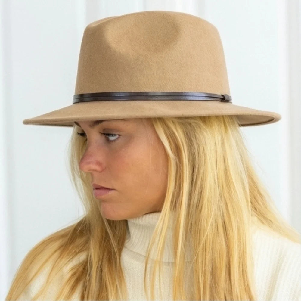 Wool Felt Fedora Hat – Cappuccino | Unisex Luxury Italian Hat with Leather Band