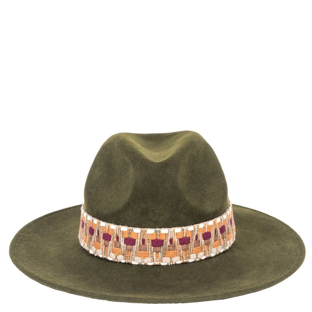 Wide-Brim Wool Felt Hat – Ethnic Braid – Loden | Unisex Luxury Hat