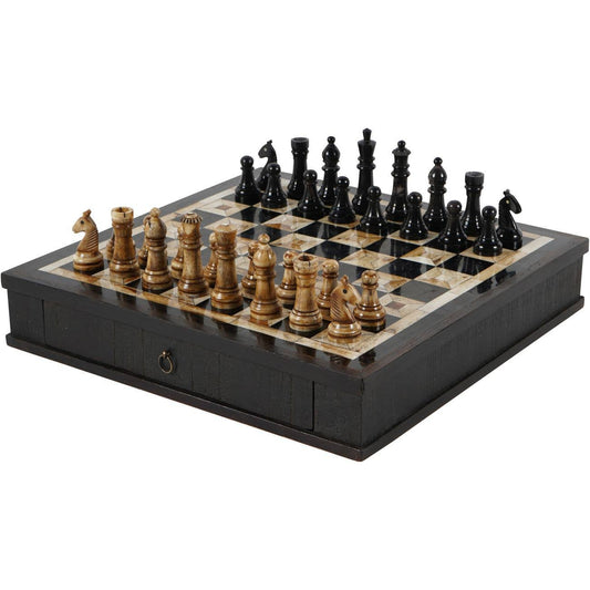 Luxury Hand-Polished Wooden Chess Set with Integrated Storage Drawer