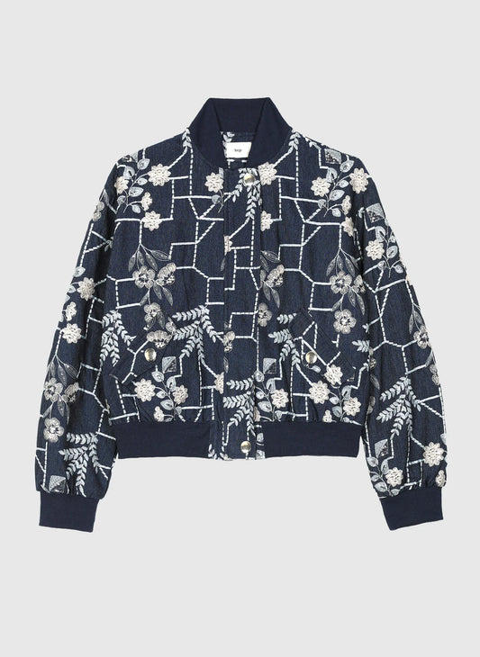 Indigo Jacquard Knit Oversized Jacket by An'ge