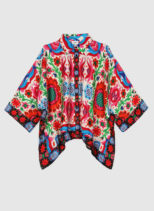 Sarlena Satin-Effect Printed Shirt – Multicolour | Women's Luxury Modal Top