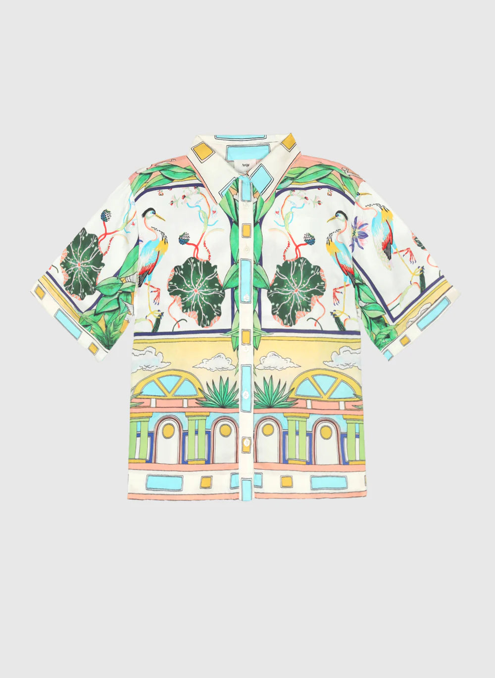 Silvaly Satin-Effect Printed Shirt – Sky Blue | Women's Luxury Modal Top