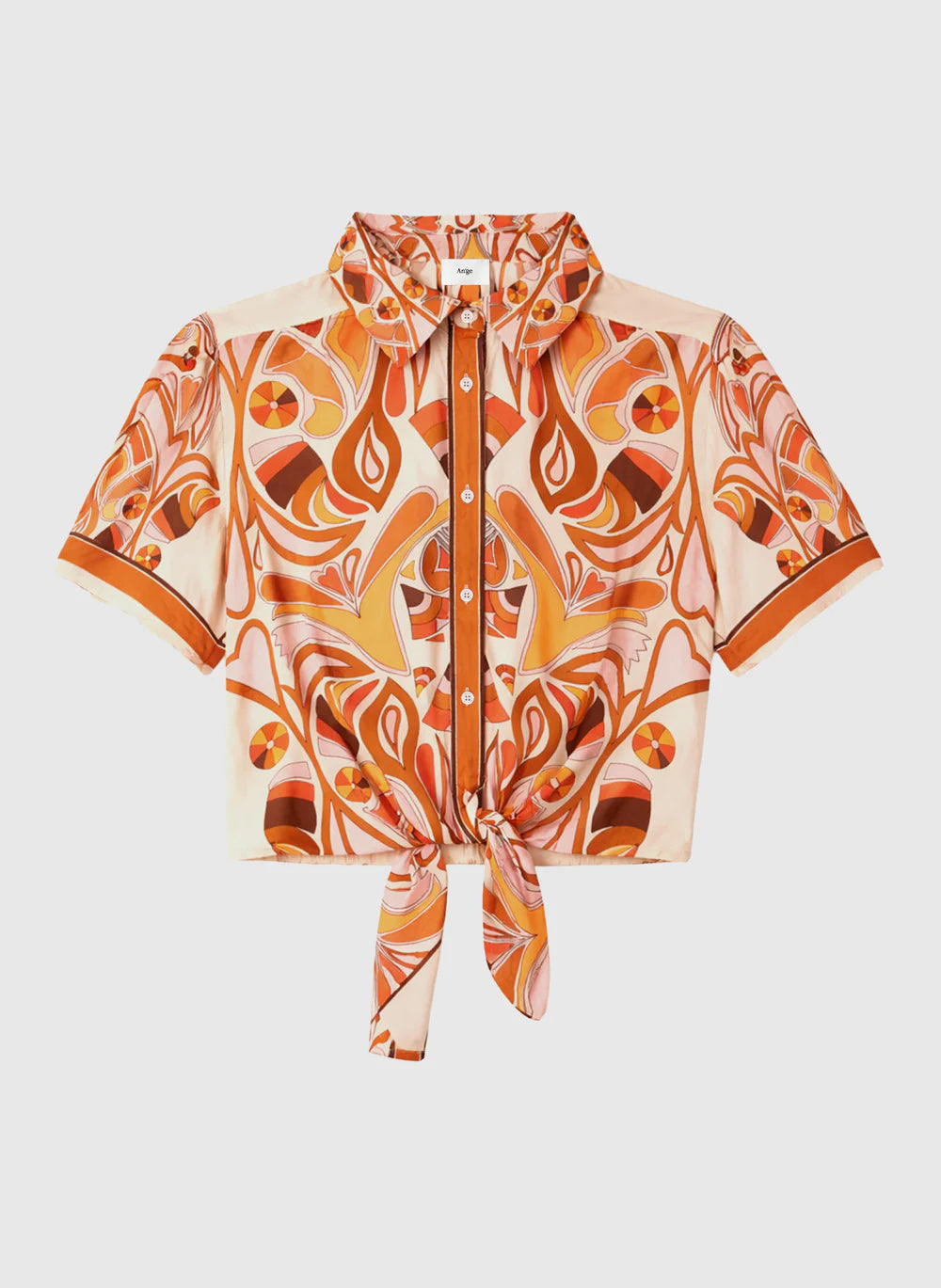 Suzalia Satin Print Shirt in Caramel — An'ge