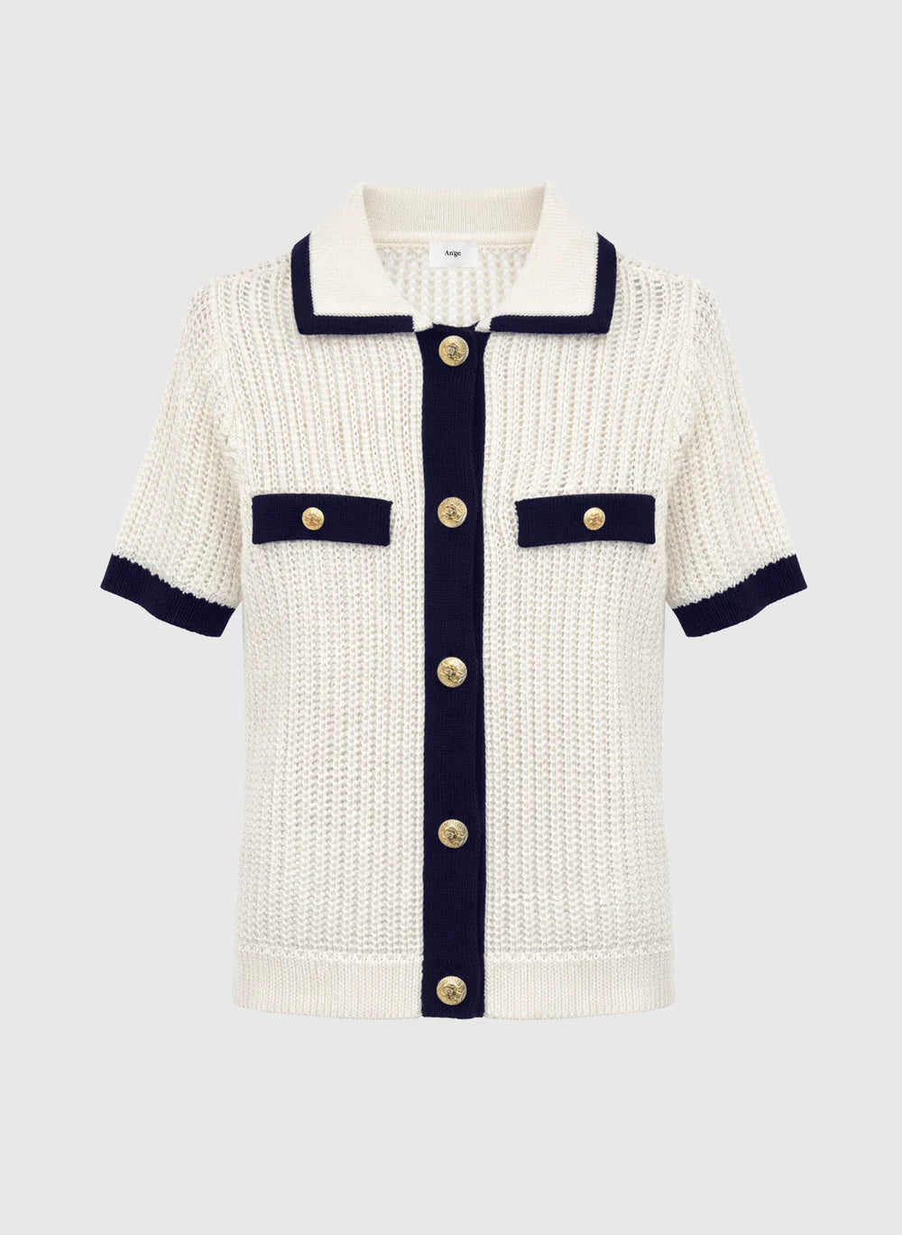 Short Sleeve Polo Neck Cardigan — An'ge