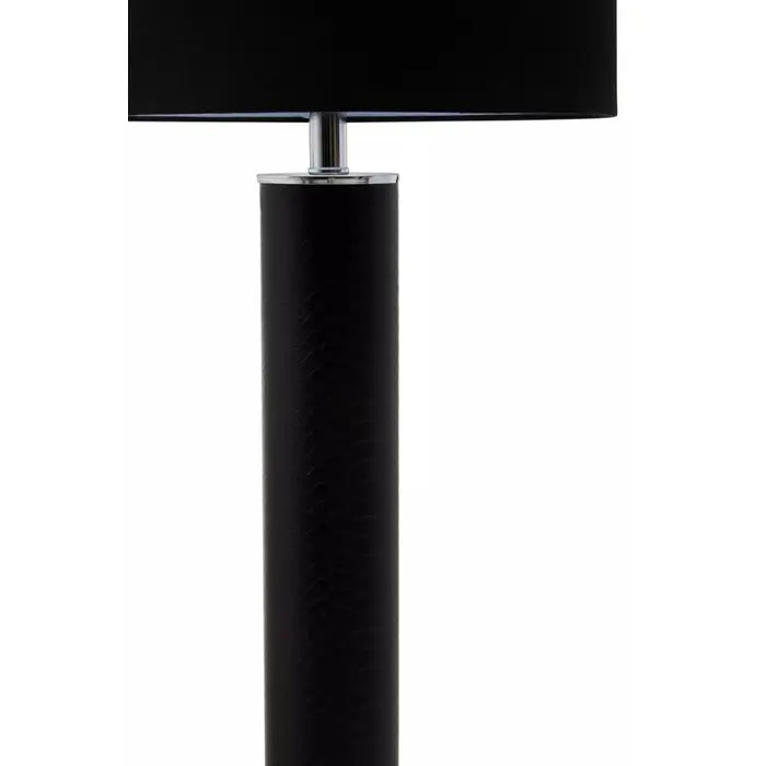 Black Snake Leather Effect Table Lamp-Chrome Base