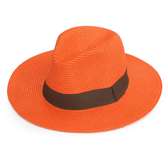 Orange Panama Foldable Sun Hat 57cm