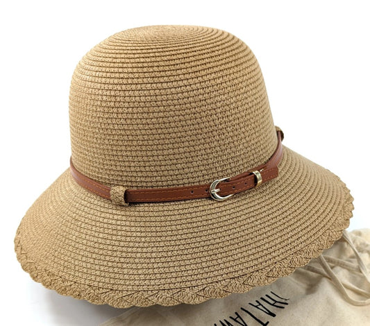 Plaited‑Edge Foldable Cloche Hat – Dark Natural | Adjustable 57 cm Sun Hat