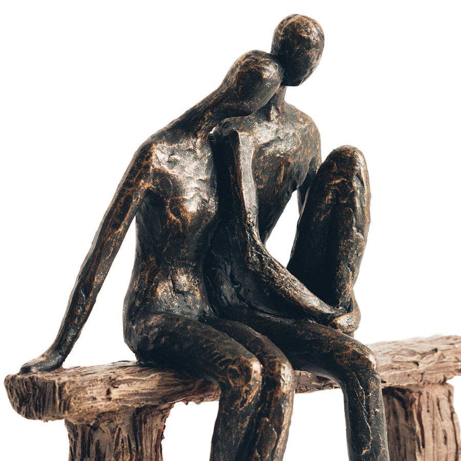 Couple on Bench Sculpture – Bronze & Wood Effect | Luxury Contemporary Home Décor