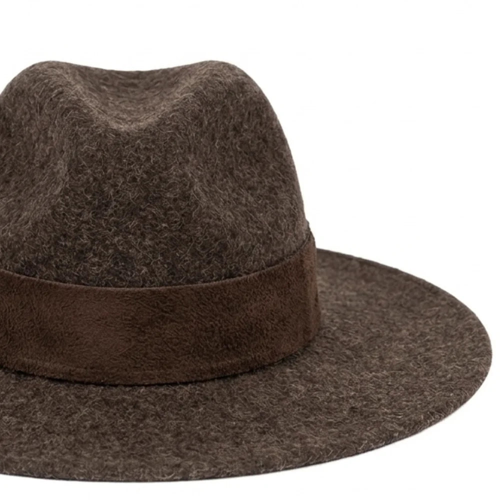 Cedar Wool Wide Brim Hat with Large Suede Leather Band – Stylish & Durable