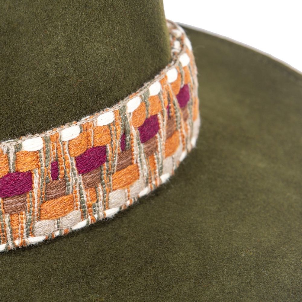 Wide-Brim Wool Felt Hat – Ethnic Braid – Loden | Unisex Luxury Hat