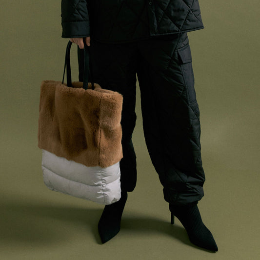 Brown Faux Fur & Padding Tote Bag